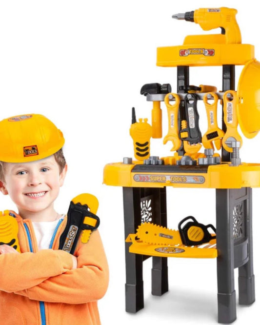 Play workbench with tools, kids' workshop